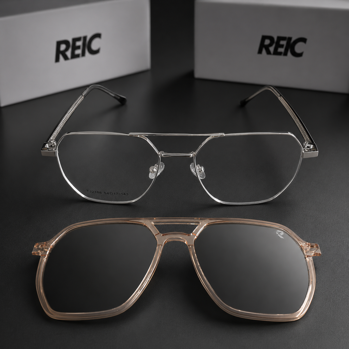R26 Horizon — Silver and Black Magnetic Clip-On Eyewear