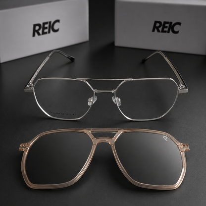 R26 Horizon — Silver and Black Magnetic Clip-On Eyewear