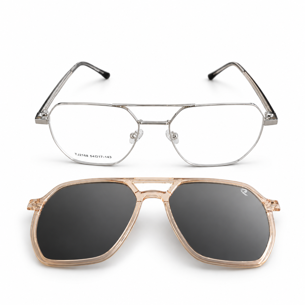 R26 Horizon — Silver and Black Magnetic Clip-On Eyewear