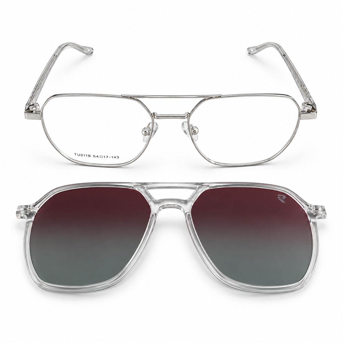 R26 Horizon — Pure Silver Magnetic Clip-On Eyewear