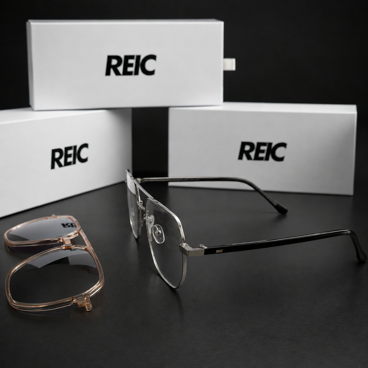 R26 Horizon — Silver and Black Magnetic Clip-On Eyewear