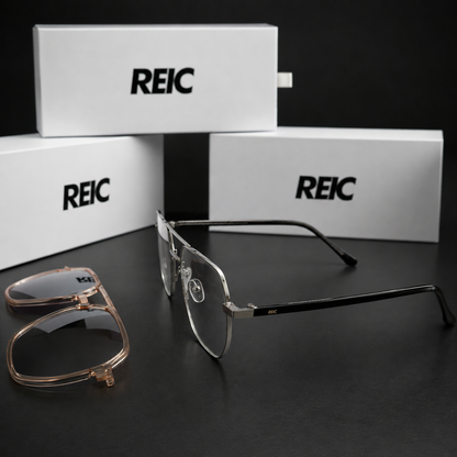 R26 Horizon — Silver and Black Magnetic Clip-On Eyewear