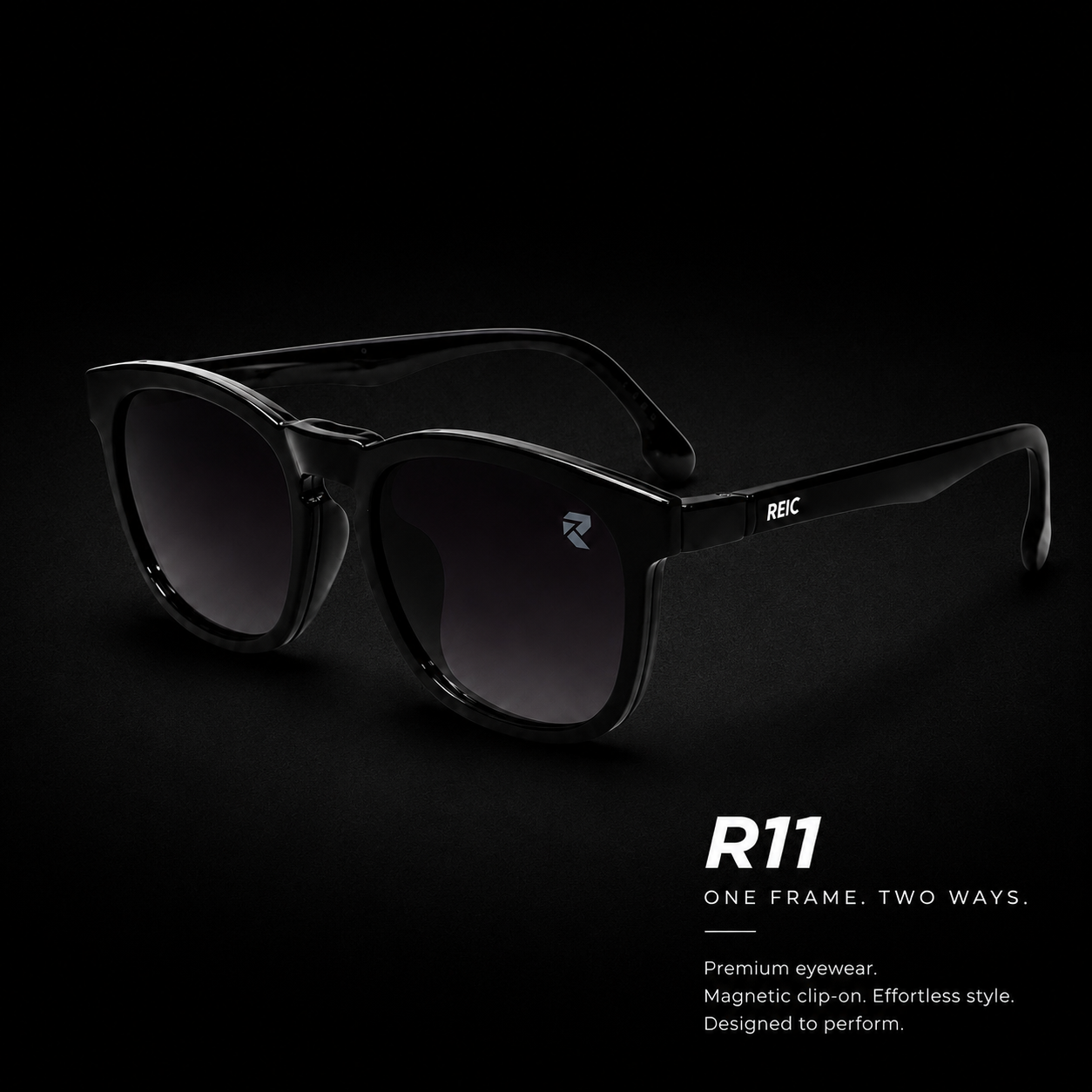 R11 Onyx Gloss — Magnetic Clip-On Eyewear