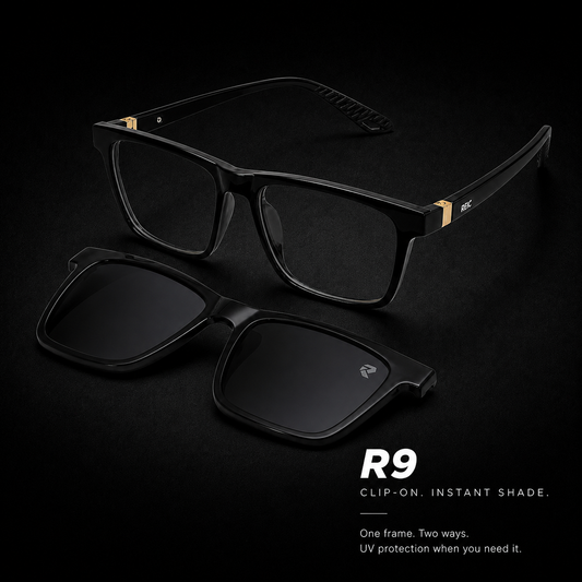 R9 Noir Gold — Magnetic Clip-On Eyewear