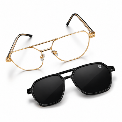 R26 Horizon Black and Gold Magnetic Clip-On Eyewear